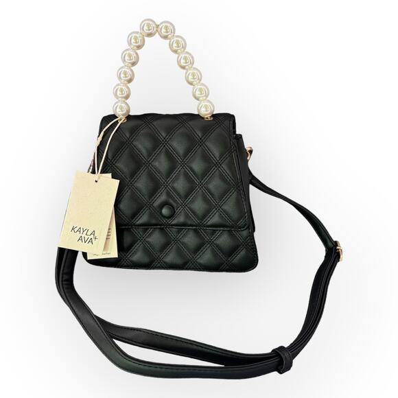 kayla + ava Handbags - Kayla + Ava Quilted Vegan Leather Crossbody Bag w/ Pearl Handle NWT | Glam Class